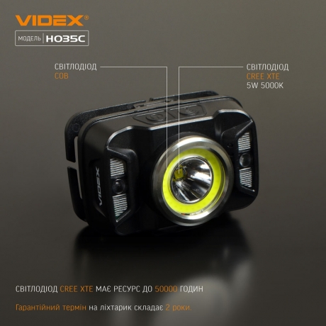 Налобный светодиодный фонарик H035C VIDEX 410Lm 5000K