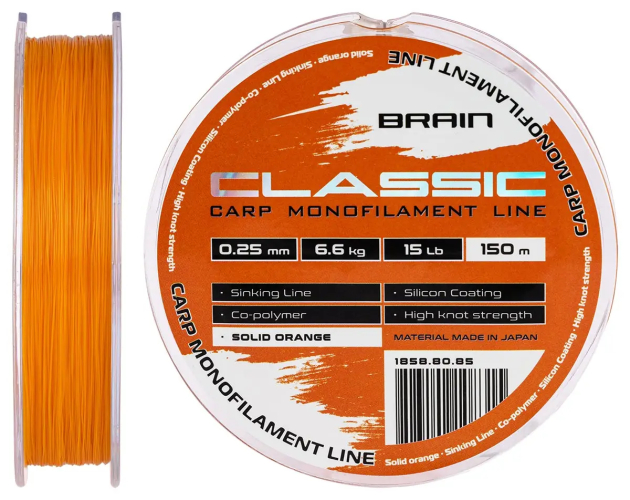 Волосінь Brain Classic Carp Line (Solid Orange) 150m