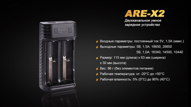 Зарядний пристрій Fenix ARE-X2 (10440, 14500, 16340, 18650, 26650)