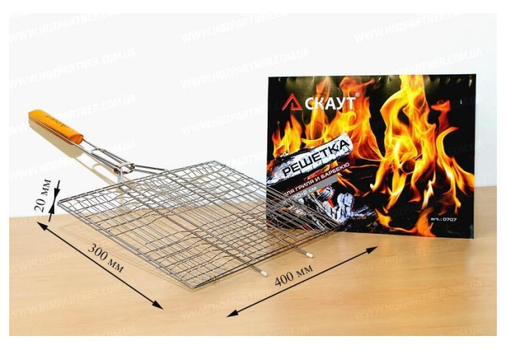 Решітка для гриля з хромованої сталі з дерев'яною ручкою 40x30x2 см Скаут