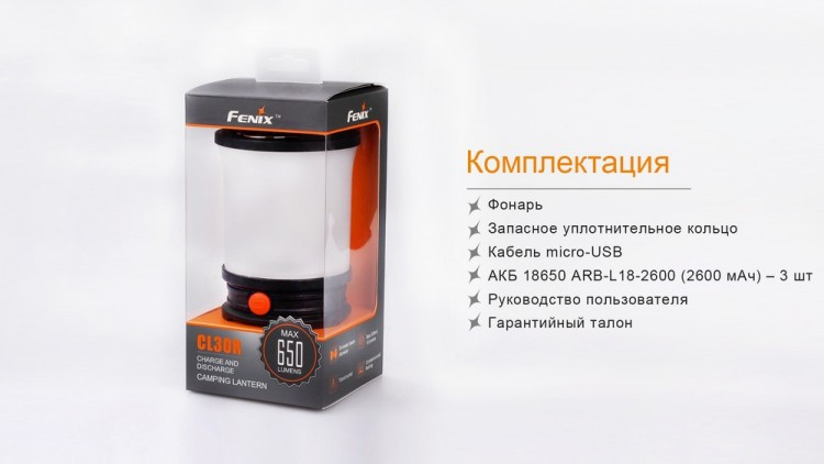 Фонарь Fenix CL30R (черный, серый)